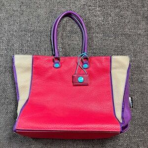 Gabs Firenze Leather Convertible Tote Bag Womens Large Pink Purple Colorblock